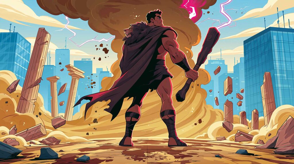 A hyper-realistic dark-cinematic depiction of Hercules standing apart from a Greek phalanx formation, his shield discarded beside him, the battle line fragmenting in his wake amber torchlight catching the fractured formation from the left, the soldier nearest him looking back in controlled desperation, dusty Attic battlefield stretching to a bruised horizon.